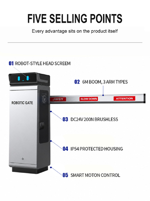 Robot Series DC24V Boom Barrier Gate with 8 Million Cycles and 6m Straight Boom for Parking